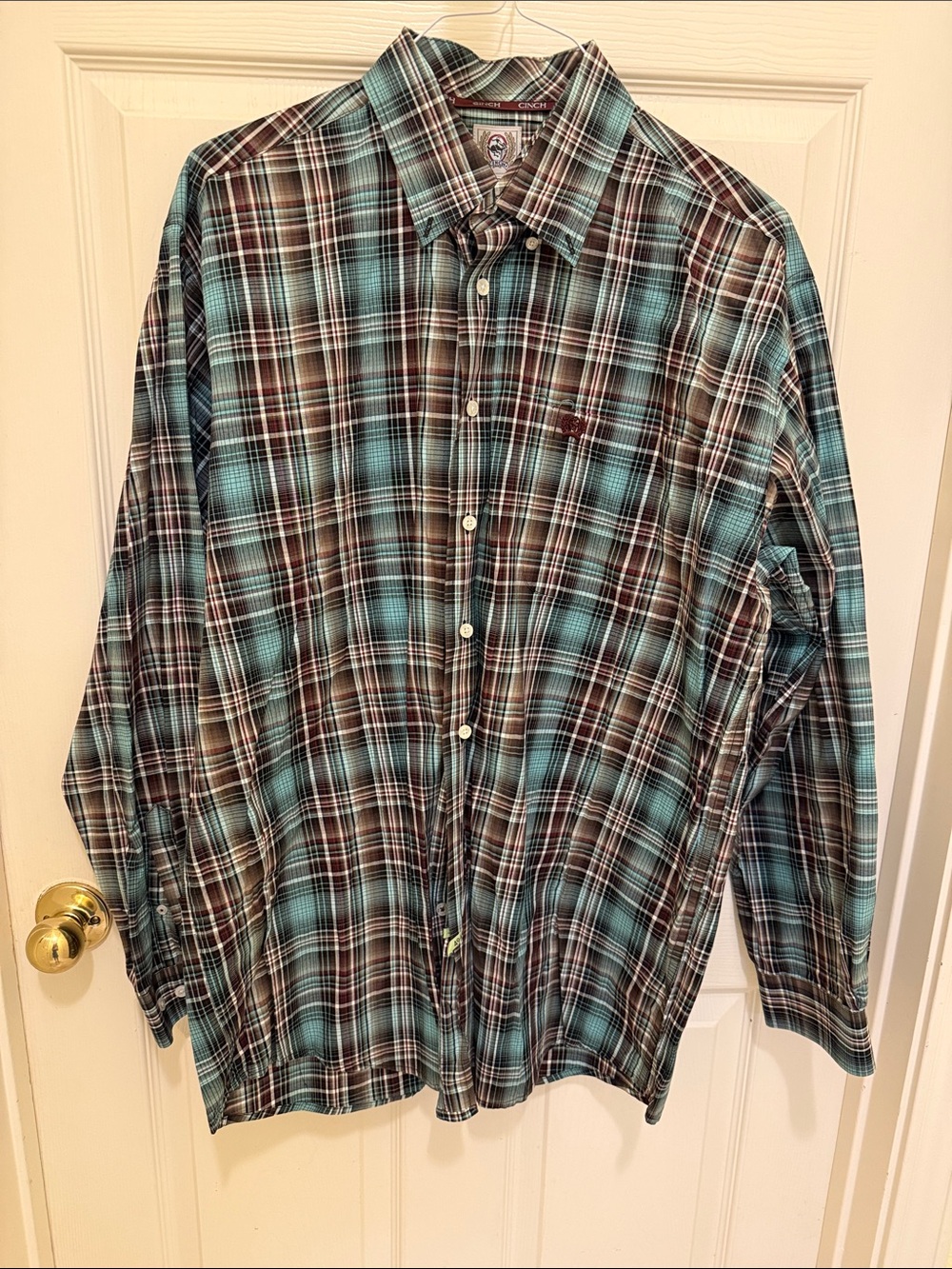 Cinch Men's Teal and Brown Plaid Button-Down Shirt
